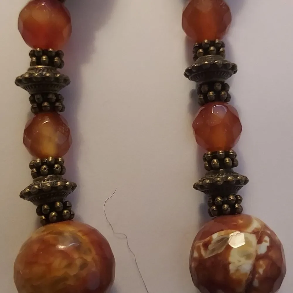 Handmade boho necklace beaded rust brown and bronze collar charm pendant
